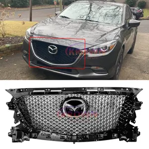 FITS 2017-2018 MAZDA 3 SEDAN/HATCH GLOSSY BLACK HONEYCOMB FRONT GRILL REPLACEMENT W/ CHROME EMBLEM