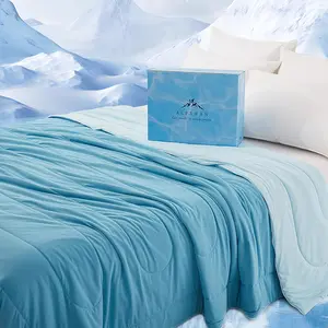 Cooling Comforter Queen Size, Sided Cool Blanket for Hot Sleepers and Night Sweats, Blue Soft Lightweight Breathable Summer Comforter (Blue, 90" x 90")