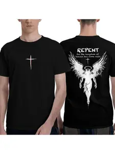 Repent Vintage Washed Oversized Christian T-Shirt, Angel Wings Faith Graphic Tee, "Kingdom of Heaven Has Come Near" Gospel Streetwear Top, Heavy Cotton Unisex Retro Worship Shirt