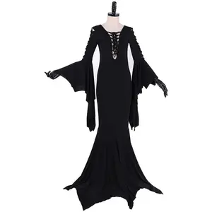 Morticia Addams Costume Women's Gothic Black Dress Halloween Costume