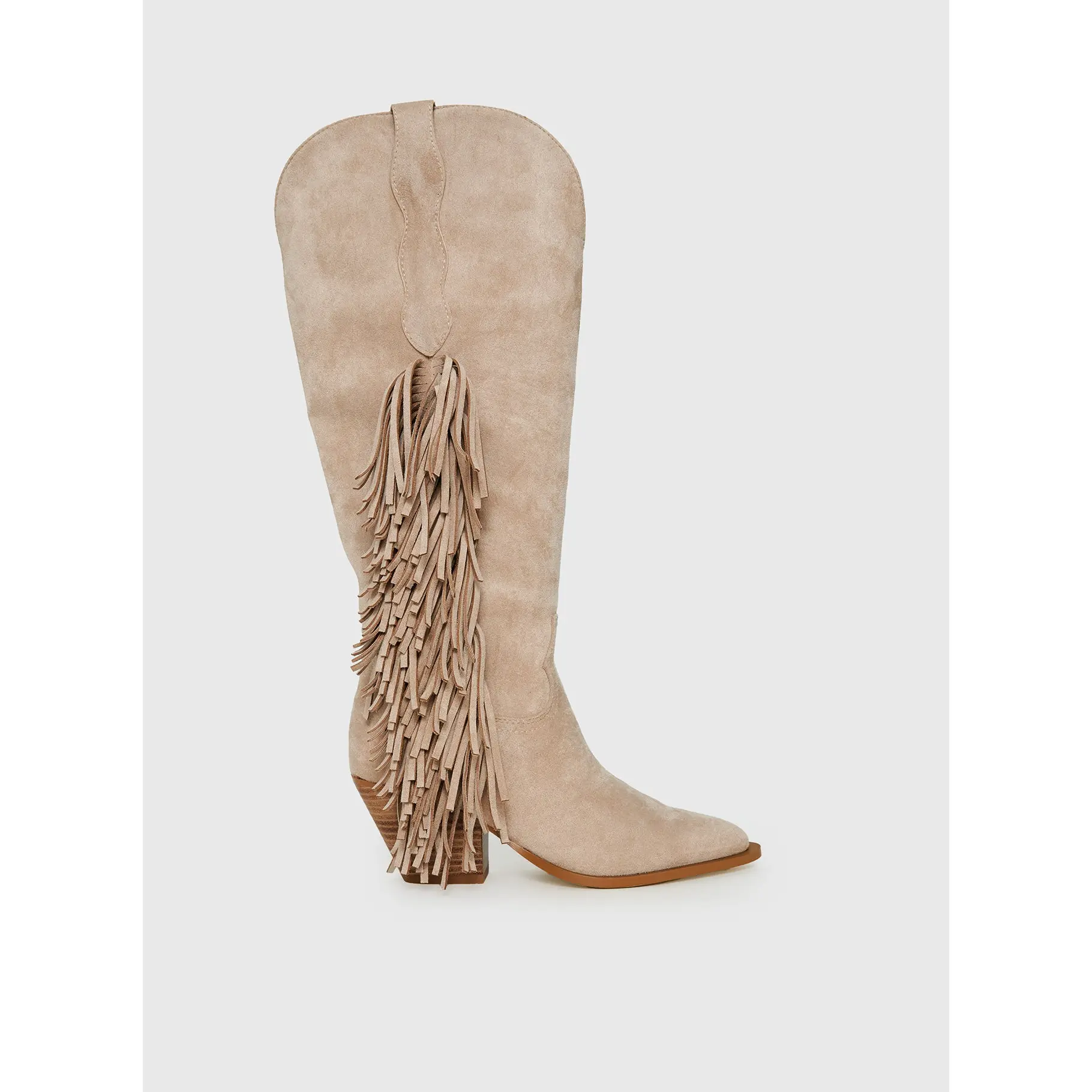 Billini Ardie Faux Suede Tassel Cowboy Boots Light Beige