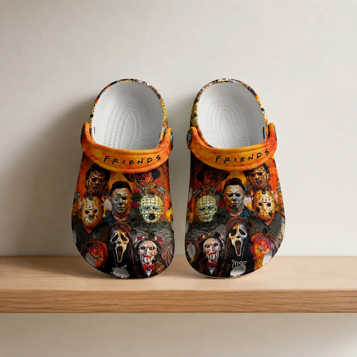 (No Box) Halloween Horror Clogs, Spooky Killer Graphic Clog Shoes, Scary Movie Inspired Slip-On Shoes, Lightweight Casual Footwear for Women Men