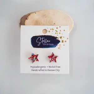 Americana Glitter Flake Star Studs