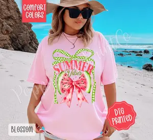 Watermelon Summer Vibes Comfort Colors Tshirt, Cute Summer Tee, Girly Beach Shirt