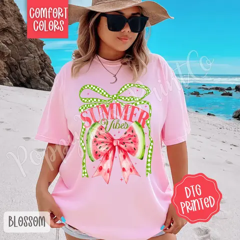 Watermelon Summer Vibes Comfort Colors Tshirt, Cute Summer Tee, Girly Beach Shirt