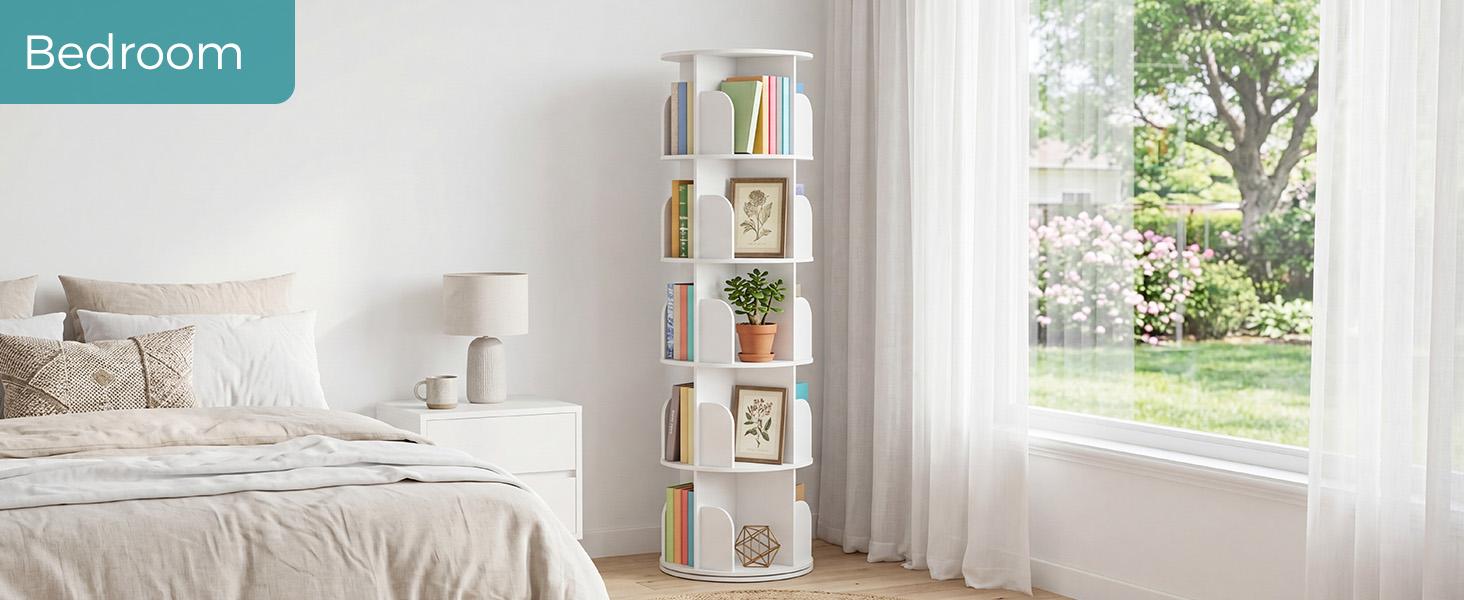 3-5 Tier Rotating Bookshelf Tower, Small Spinning Bookcase Lazy Susan | Freestanding 360° Display Revolving Book Shelf Storage Rack, Vertical Corner Organizer for Bedroom, Living Room, Modern White 3-5 Tier Rotating Bookshelf Tower, Small Spinning Bookcase Lazy Susan | Freestanding 360° Display Revolving Book Shelf Storage Rack, Vertical Corner Organizer for Bedroom, Living Room, Modern White