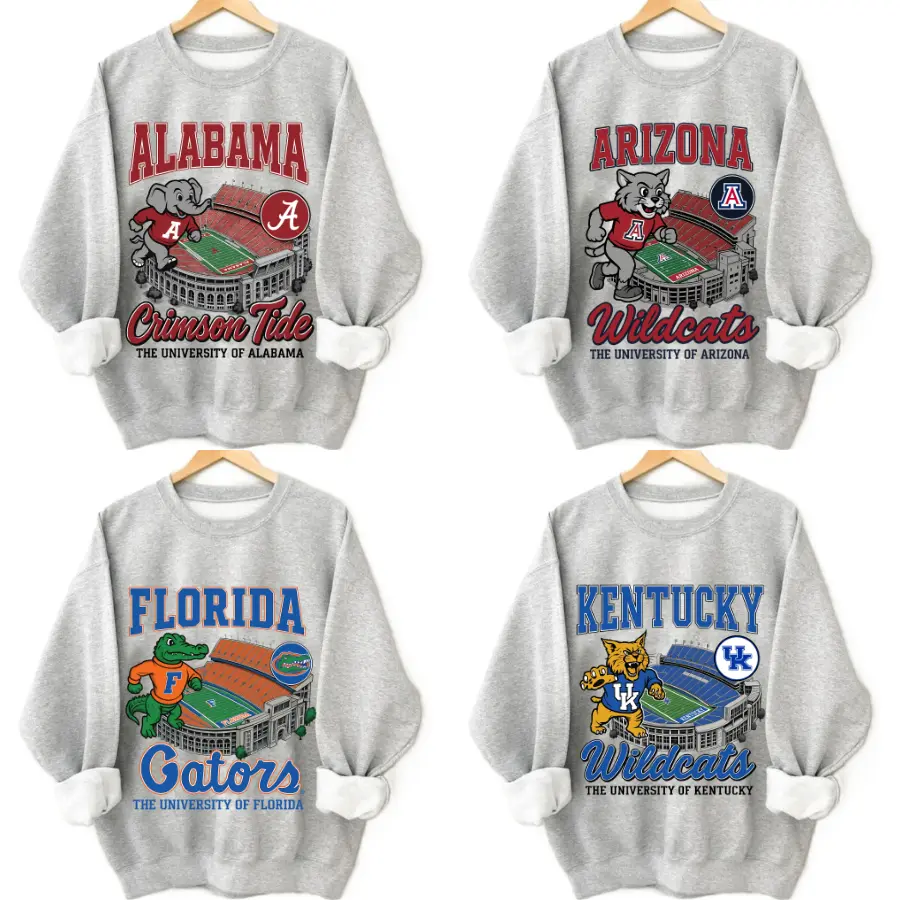 Full Team Football Vintage Sweatshirt, Ash Grey Crewnecks For Men Women, Football College Mascots, Graphic Print
