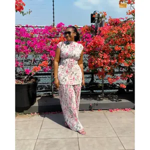 Summer Spring Women's Floral Print Two-Piece Set - Short Sleeve Pleated T-Shirt & Wide Leg Pants - 2025 Street Style Tracksuit - Chic & Sexy Outfit Check Clothes Light Purple Sleeveless Womenswear Elegance Gamis Trouser