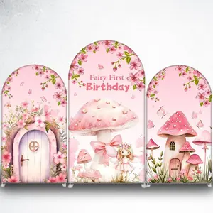 15-day Delivery Pink Fairy First Birthday Arch Backdrop Cover with Mushroom for Girls First Birthday