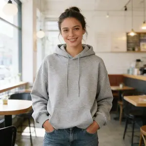 2 piece Off-the-shoulder pullover sweatshirt solid color commuter basic hooded sweater kangaroo pocket Joker long sleeve top for men and women.