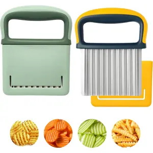 2 Pack Crinkle Cutter Set - French Fry Cutter for Potatoes, Premium Stainless Steel Potato Slicer, Safe Wavy Veggie Slicer with Blade Cover, Space-Saving Crinkle Knife