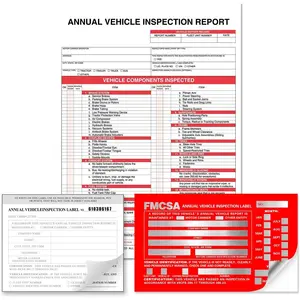 Annual Vehicle Inspection Report Form with Red Exterior Aluminum Inspection Label (6"x3.5"), and White Interior Inspection Label (5"x4") 25-pk