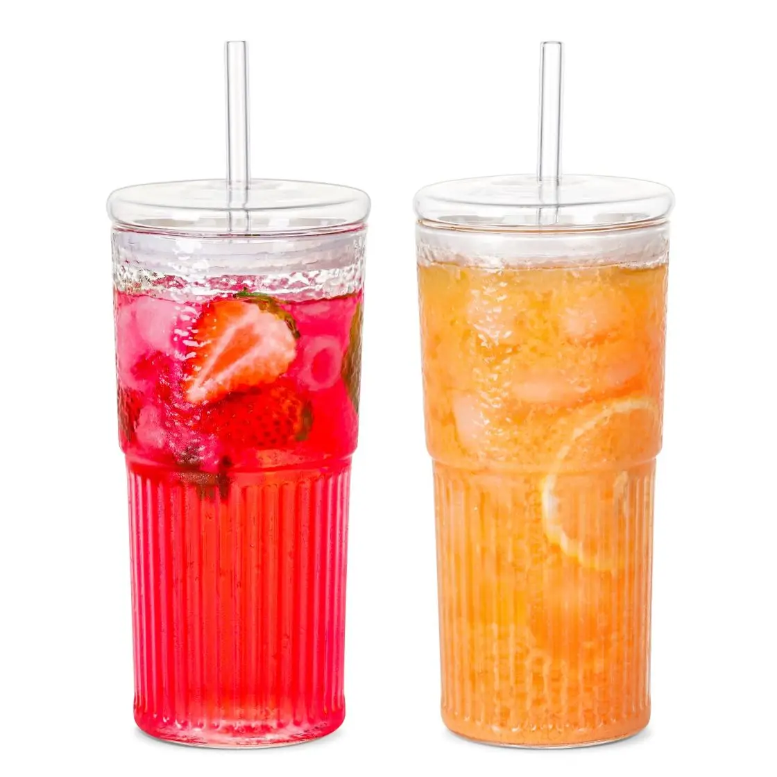 2 Pcs Glass With Lids and Glass Straws,20 OZ High Borosilicate Glass Tumbler Set, Iced Coffee Water Smoothie,Hot/Cold Drinks at Home,Office