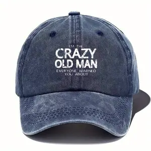 Vintage Baseball Cap with "In the Crazy Old for Man" Text - Adjustable, Lightweight, Sun Protection, Black with White Lettering, Perfect for Street Culture and Outdoor Activities, Outdoor Headwear | Vintage Baseball Cap | Adjustable Headgear