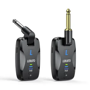 LEKATO FW2D Wireless Guitar System with Mute Plug, 2.4Ghz Wireless Audio Transmitter Receiver with 18 Channels Rechargeable Wireless Guitar Transmitter Receiver Guitar Wireless for Electric Guitar Bass