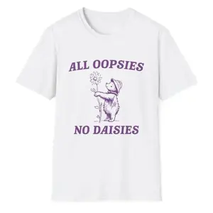 All Oopsies Vintage Drawing Meme Tee, Sarcastic Cartoon Casual Short Sleeve For Daily Streetwear