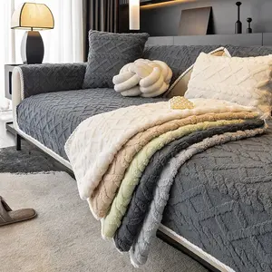 1pc Plush Quilted Sofa Cover, Pet Friendly Non-Slip Protection Pad, Pure Color Soft Couch Cover, Ideal for Bedroom Office Living Room Decor