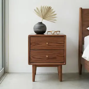 Wayshome Solid Wood Nightstand, Wooden Nightstands with 2 Drawers, Mid Century Modern Night Stand, Small Side Tables Living Room, Small Bedside Table for Bedroom(Natural/Walnut, 19.69" H)