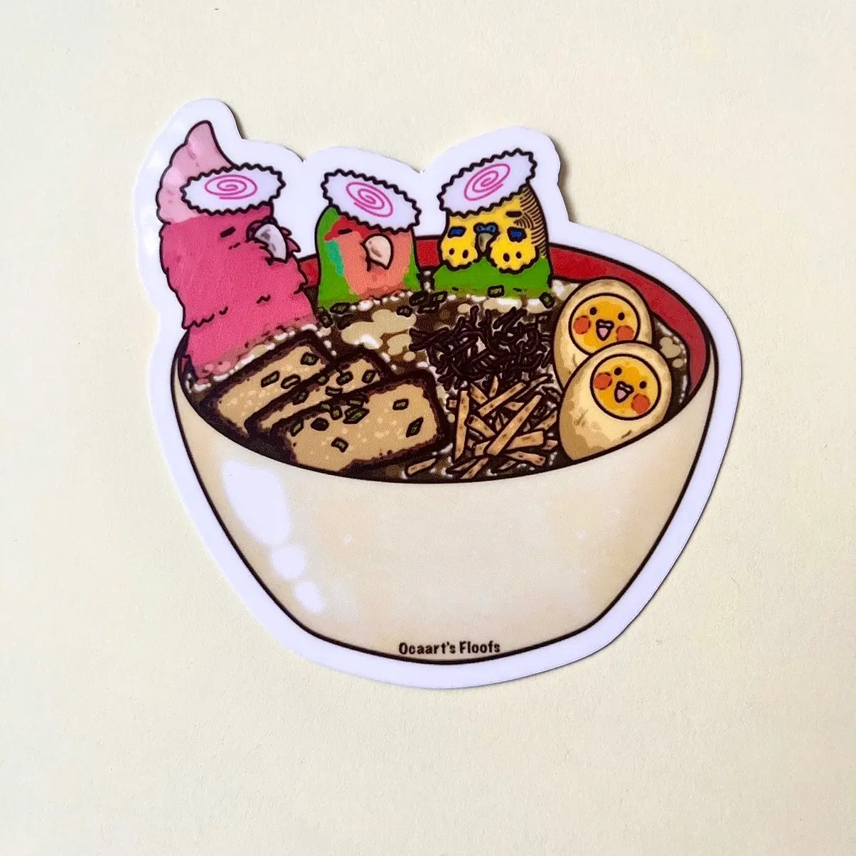 Bird Ramen Sticker, vinyl waterproof weatherproof water bottle laptop journal sticker, meme sticker, funny fun cute parrot bird sticker
