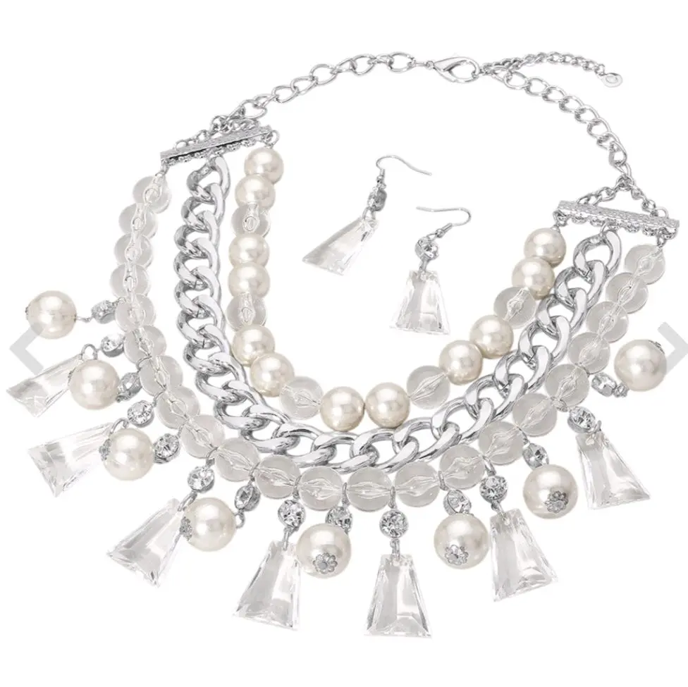 Lucite Gemstone Pearl Jewelry Set