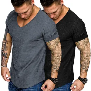 COOFANDY Mens 2 Pack Muscle V Neck T Shirt Fitted Gym Workout Short Sleeve Tee
