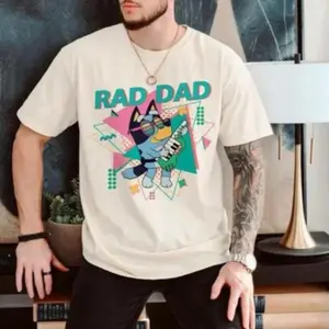 Cotton Fabric Relaxed Fit Chic Style T-Shirt, Bluey Bingo Family T-shirt, Bluey Rad Dad Shirt, Bluey Bandit Rad Dad Shirt, Gift For Father's