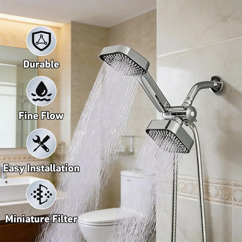 Shower Head with Handheld,  High Pressure Rain Shower Heads with Filtered Handheld Spray Combo & Adjustable Extension Arm, Silver Showerheads & Hand Held Showers Set for Bathroom