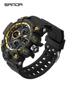 SANDA Sports Military Men's Watch Tactical Sport Watch Waterproof Dual Display Quartz Men's 6021 Electronic Watch