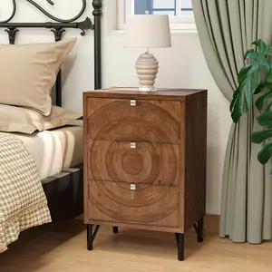 Nightstand with 3 Drawers,Vintage Bedside Table, End Table Living Room Small Side Table