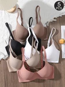 1/3/5 Piece Women's Jelly Gel Comfortable Breathable Underwire Bra Set, Adjustable Straps for Support and Lift, Perfect for All-Day Wear