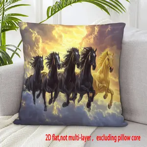 1pc Double-Sided Horse Racing Art Pillow Cover - Galloping Black & Golden Pegasus Quartet Horses, Zippered Sofa/Bed Decorative Case, Machine-Washable Modern Home Accent (No Insert) - Horse Lovers Gift, 2D Flat, Cushions, Halloween Vintage Pillow, Pillow C