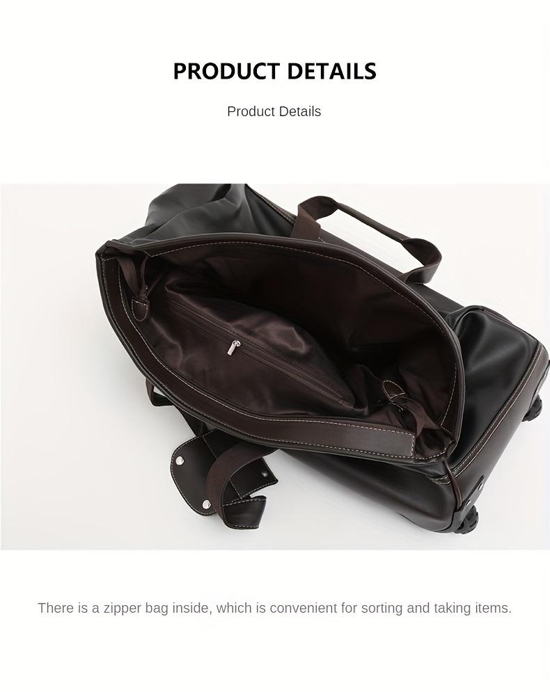 Faux Leather Rolling Duffel Bag Wheeled Weekender Travel Luggage with Telescopic Handle