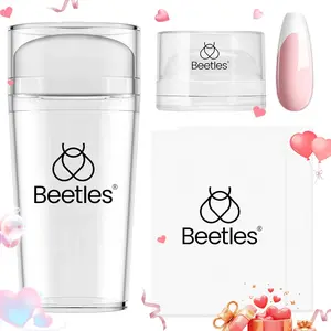 Beetles Nail Stamp, 4Pcs French Tip Tool Easy Manicure Nail Stamper Single Head Soft Silicone Long & Short French Tip Stamp Tool with 2Pcs Nail Scraper Decorations Valentine's Day Gift for Women