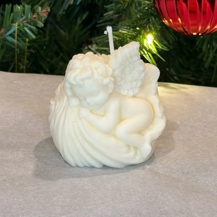 Organic Soy Candle in the Shape of an Angel with Elegant Wings and Soft Texture for Home Decor