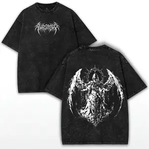 Easter shirts - Gothic Angel Oversized Tee: Vintage Washed Streetwear Shirt 90s graphic good tees Casual American Short Sleeve T-shirt Cotton Fabric  Man  Menswear Soft Top Unisex