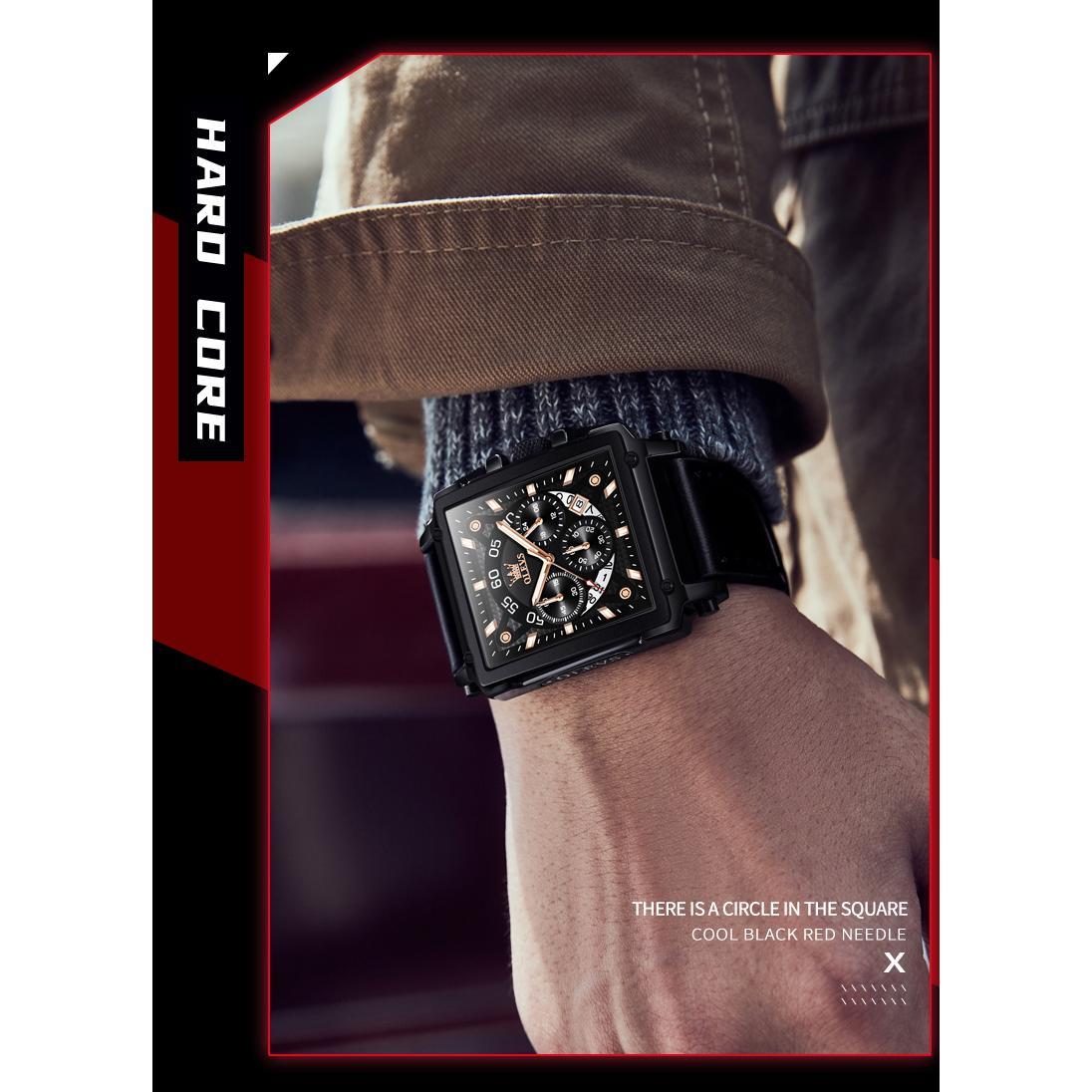 OLEVS 9919 Chronograph Multifunctional Quartz Men's Watch Leather strap 45MM Square Big Dial Leisure Sports TOP Brand Male Watch