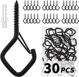 30 PCS Cup Screw-in Hanger Hooks with Safety Buckle, Windproof Screw Hooks Perfect for Hanging Outdoor String Lights, Plants, and Patio Lights,for Ceiling and Wall Mount, 2.2 Inches in Black