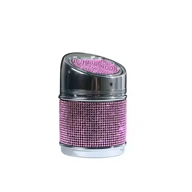 Lidded Metal Portable Car Ashtray with Crystal Rhinestones, Smokeless Smell-Proof, Cup Holder-Fit Universal Car Interior Accessory for Girls, Bling Boujee Auto Stowing Tidying Item, Crystals