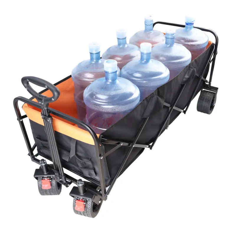 Outdoor Large Capacity Folding Trolley Extra Long Extension Wagon Cart Folding Wagon Garden Shopping ATV (Black + Orange)