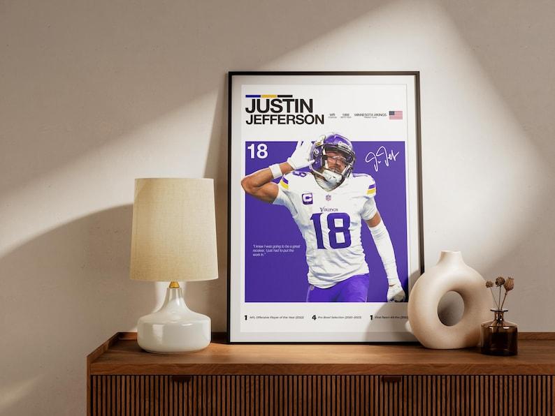 Justin Jefferson Poster, Football Receiver Wall Art, Minnesota Star Print, Sports Decor Gift for Fans (Frame Not Included)