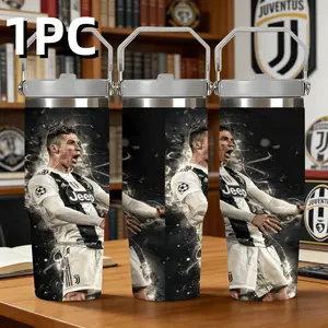 1pc 30oz C model Rossoneri stainless steel sports insulated cup - Zebra team's home stadium fully printed - Portable handle - Large capacity water cup - With handle and straw - An exclusive gift for football enthusiasts