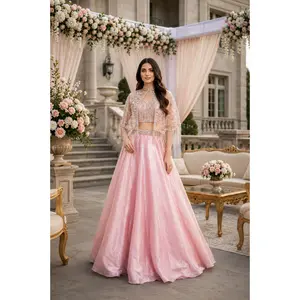 Blush Pearl Cape 3-Piece Lehenga Set