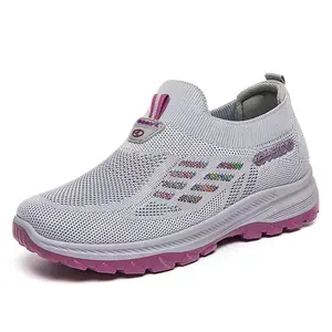 Women's Knit Slip-On Sport Sneakers - Breathable Mesh Walking Shoes with Stylish Detail