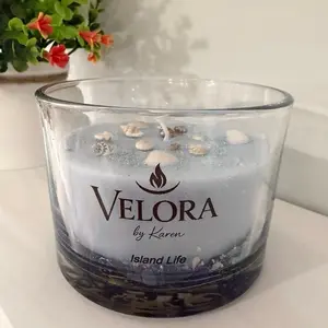 Velora by Karen Island Life Candle in Clear Glass with Seashell Decorations