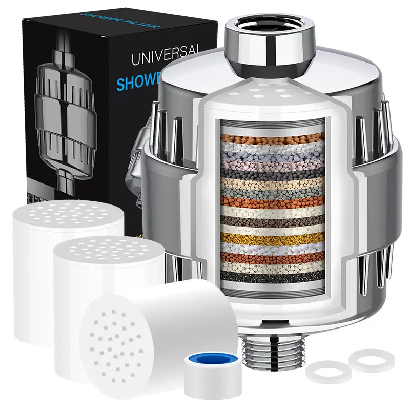 Universal Shower Head Filter Cartridge Set, 20-Stage Water Purifier with 3 Replaceable Filters, Fits All Shower Heads, Shower Filter Replacement, Shower Water Equipment