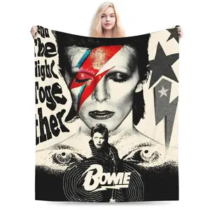 David Bowie Inspired Flannel Blanket, Soft Warm Throw Blanket for Outdoor Use Sofa Bedroom and Music Fan Gift