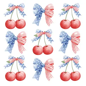 American Bows and Cherries Direct To Film Print. DTF Print, Ready To Press Print