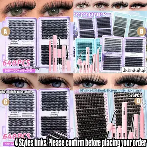 640-piece false eyelash extension set, Eyelash Glue Extension, makeup tools for applying false eyelashes, 30D/40D/50D, individual cluster set, D-curled extension set, includes adhesive and sealant, DIY set