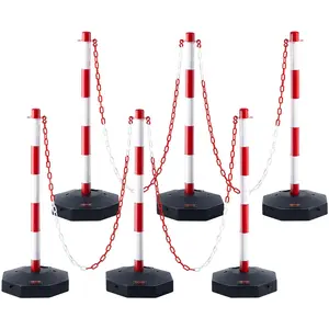 【Spotlight Day】VEVOR Adjustable Traffic Delineator Post Cones, 6 Pack, Traffic Safety Delineator Barrier with Fillable Base 6.6FT Chain, for Traffic Control Warning Parking Lot Construction Caution Roads, Red&White