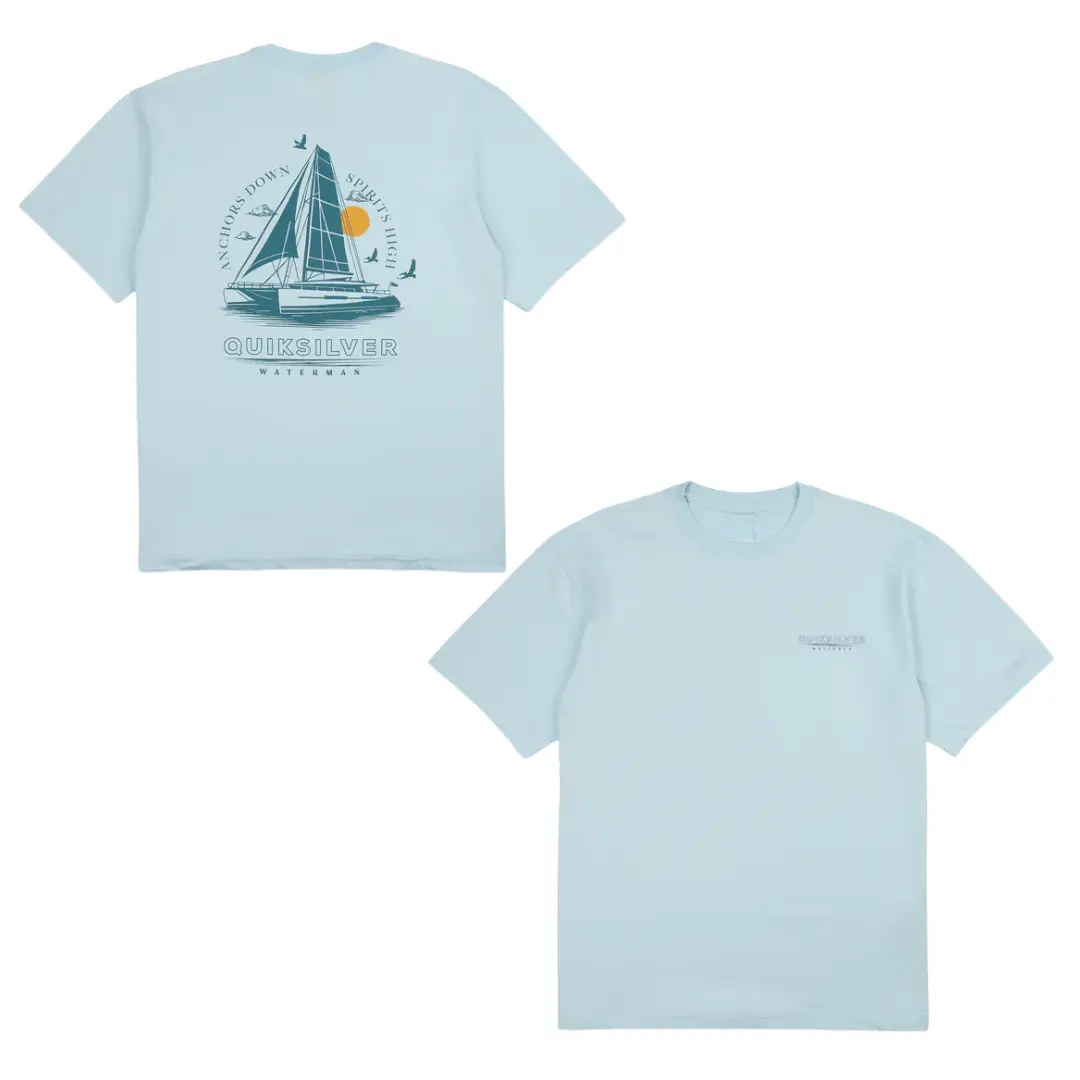 Quiksilver Waterman Sailboat Shirt – Coastal Sailing Graphic Shirt, Ocean Boat T-Shirt, Beach Lifestyle Apparel, Men’s Tops